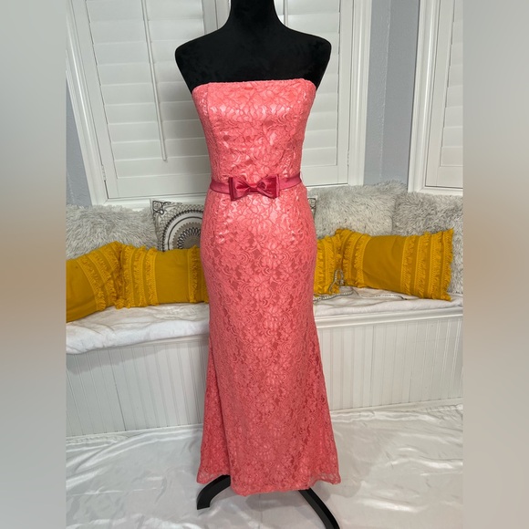 Jessica McClintock Vintage Prom Dress | Pink Lace Strapless Formal Gown| Size 8 - Picture 1 of 16